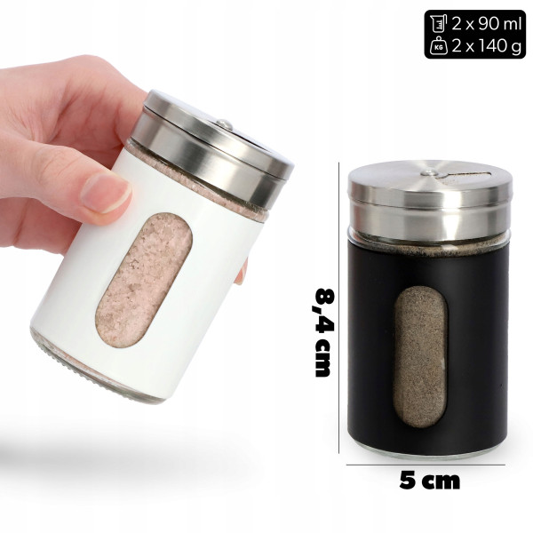 Pieprzniczka Solniczka Zestaw Biała Czarna 2x90ml