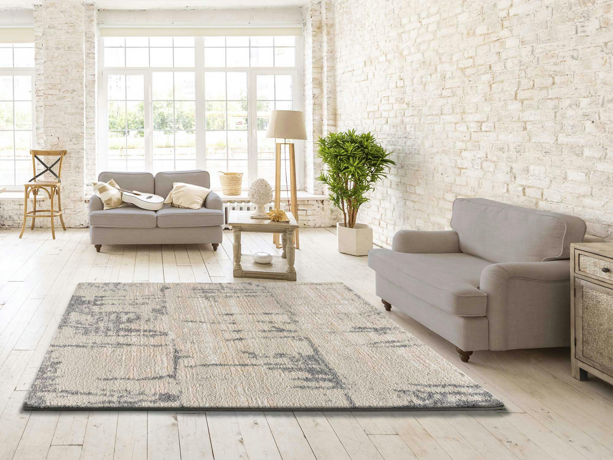 ENYA - Tapis shaggy aux textures mélangées argent, 080X150 cm