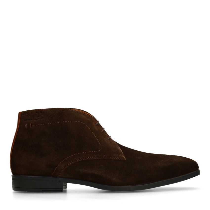 Van Lier Donkerbruine suède veterschoenen
