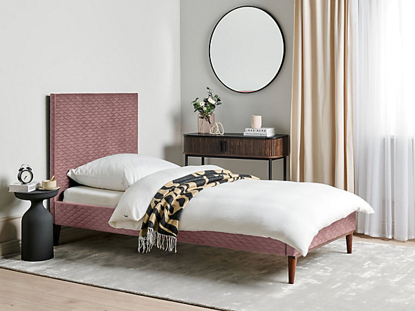 Lit avec sommier Velours BAYONNE 90 x 200 cm Rose