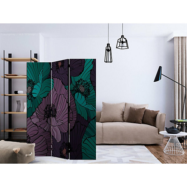 Paravent Décoratif Motif Floral élégant pour Intérieur 135 x 172 cm Violet et Vert