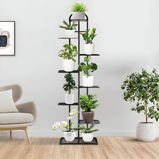 SOGA 2-Pack 8-Tier 9-Pot Black Metal Plant Stand Flowerpot Display Shelf Rack