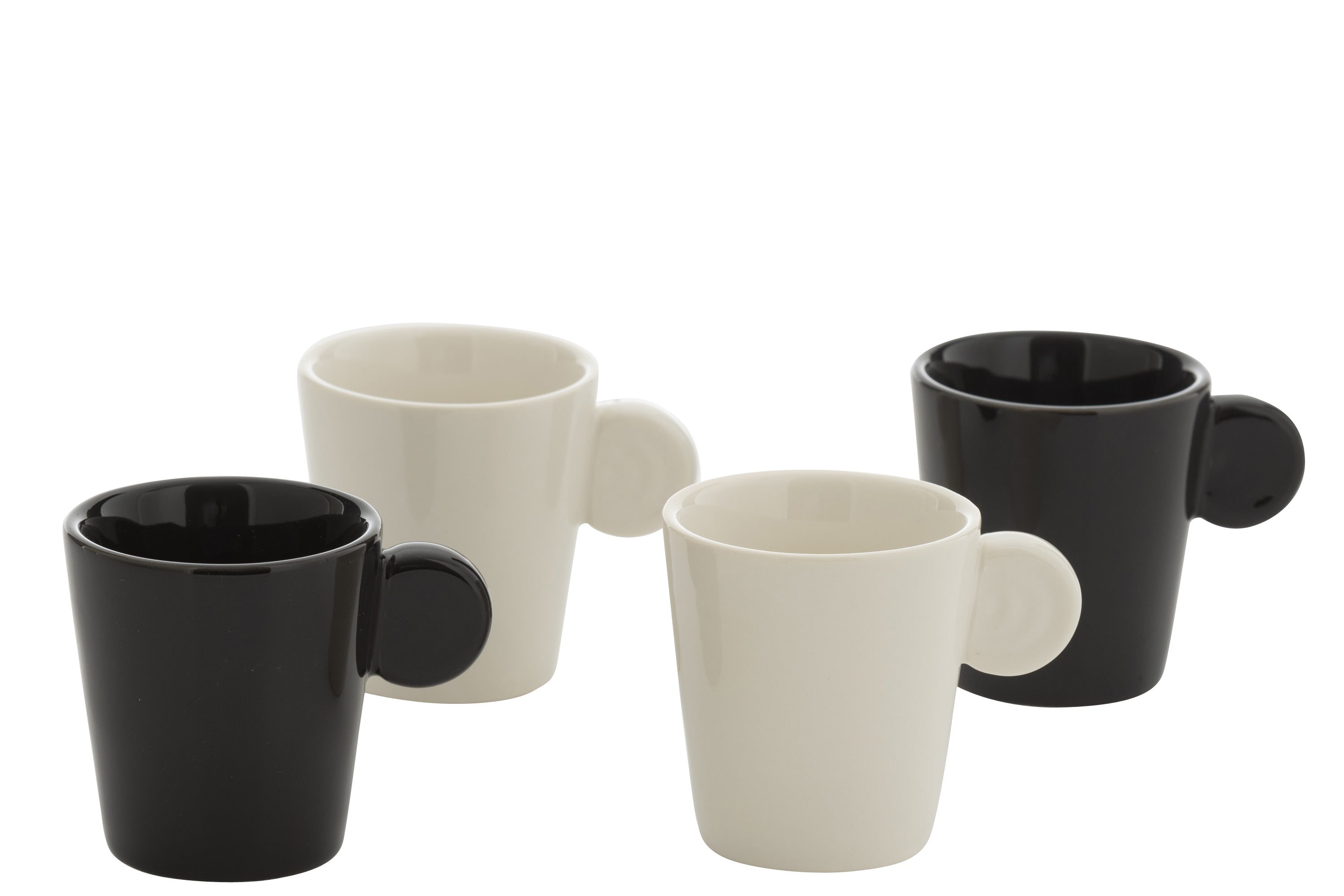 J-Line koffietas Met Oor   Bamboubasis - keramiek - wit/zwart - doos van 4