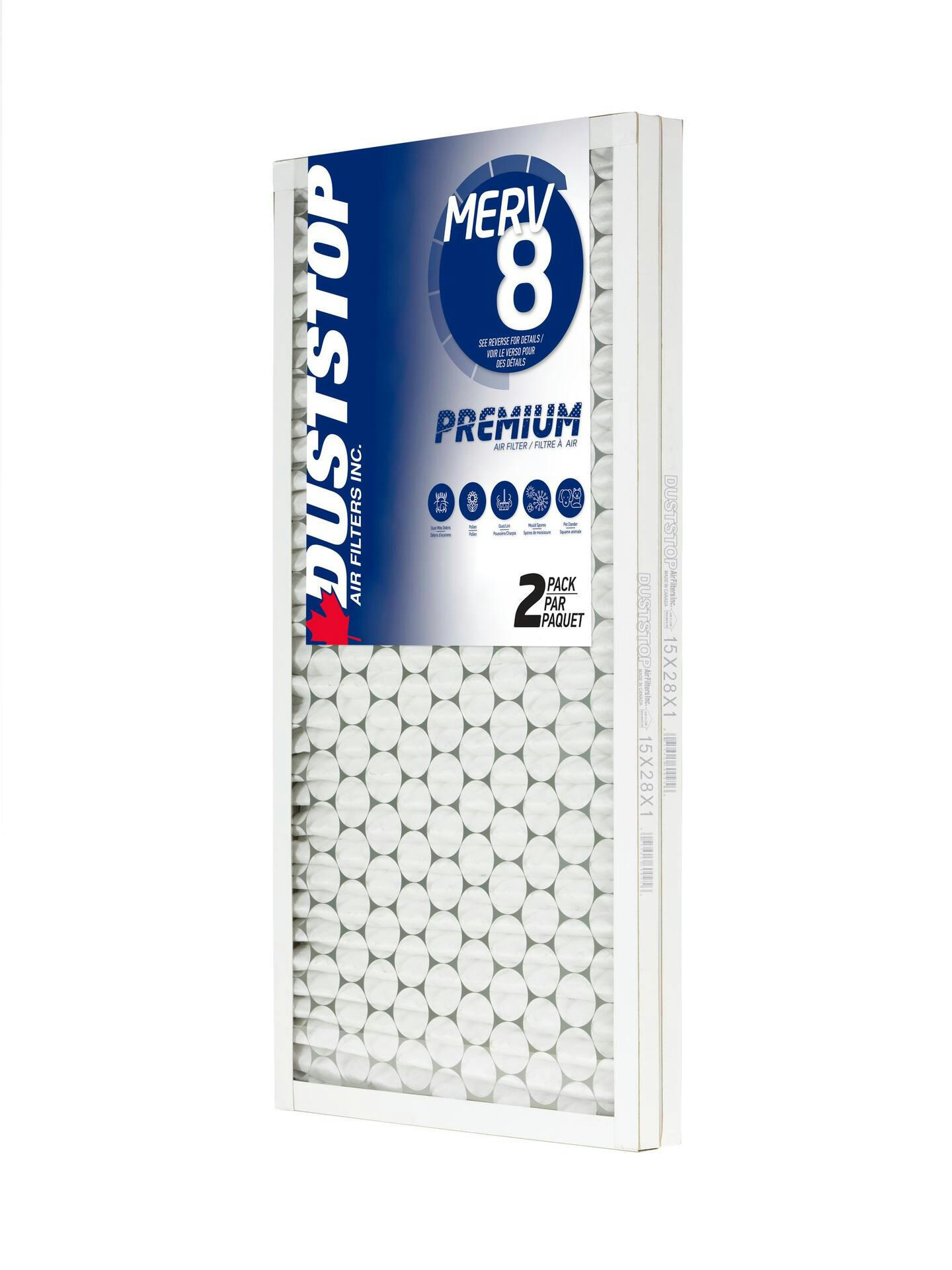 Duststop MERV 8 Premium Filter, 15-in x 28-in x 1-in, 2-pk