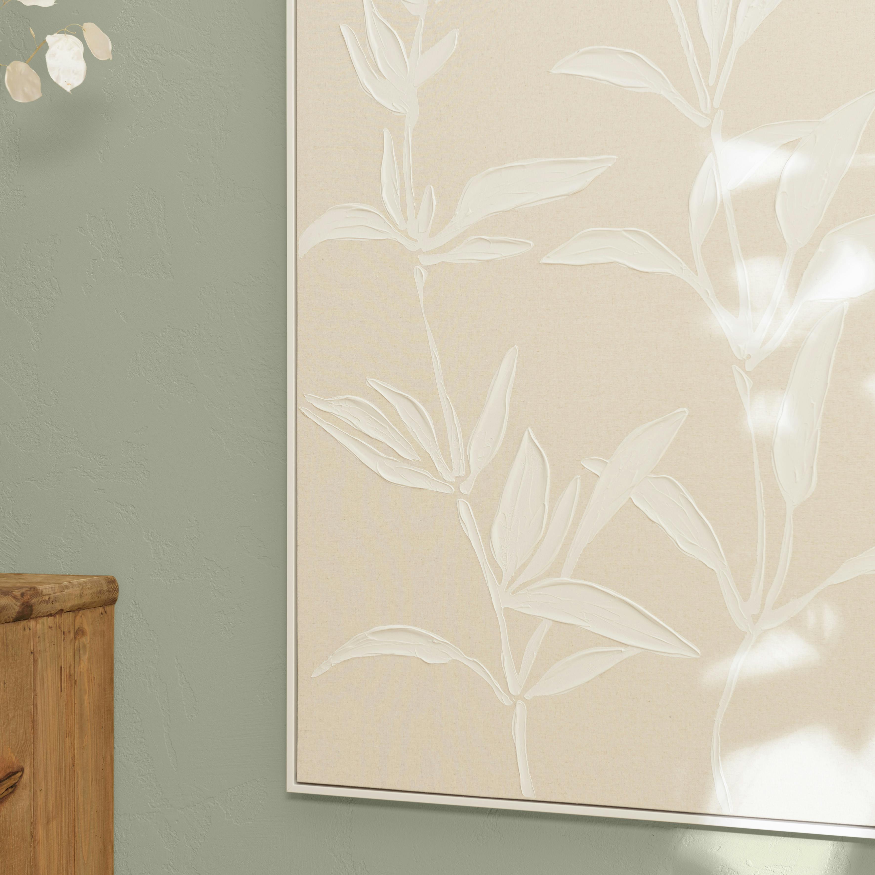 Tableau lin beige fleurs de platre 83 x 123 cm