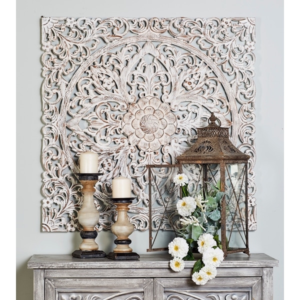 White Washed and Brown Wood Traditional Ornate Wall Decor 36 x 36