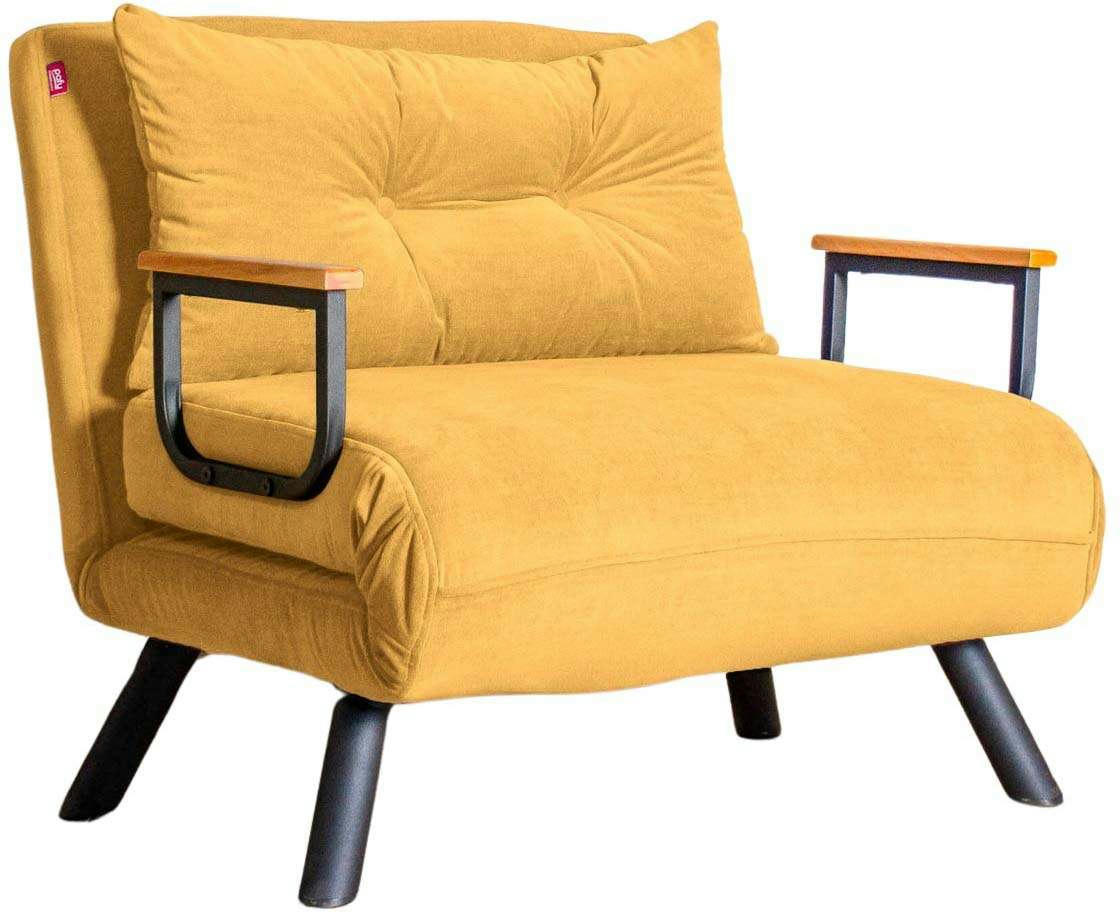 YOLANDA - Fauteuil convertible en tissu sando moutarde