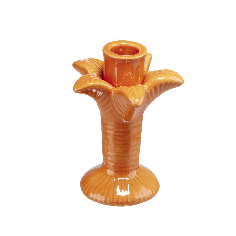 Bougeoir céramique forme palmier orange Ø10xH12,5cm