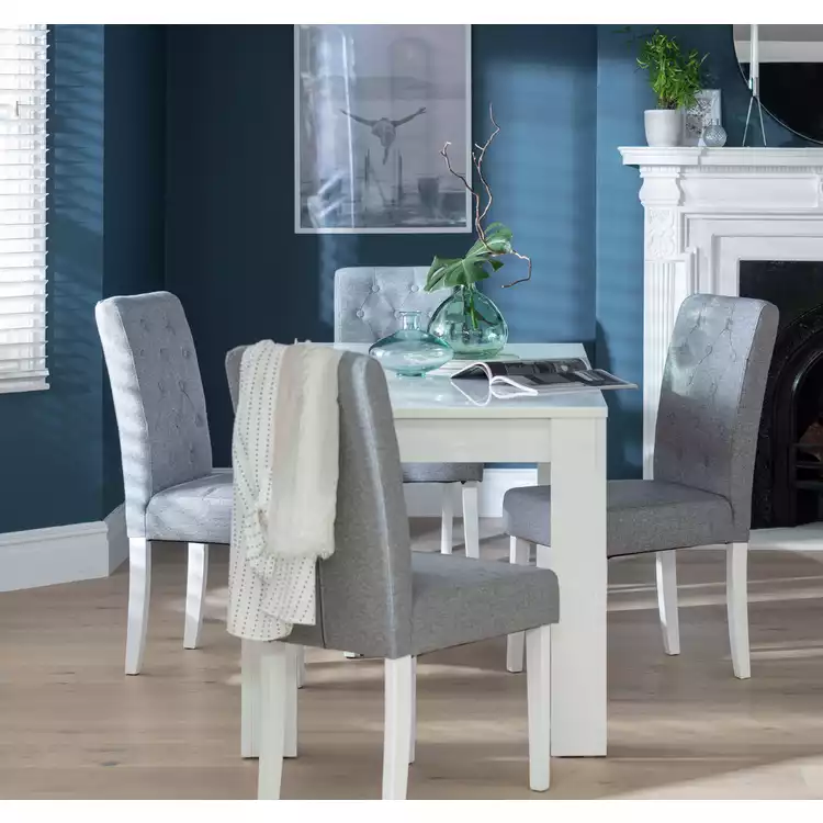 Habitat Miami Extending White Dining Table & 4 Grey Chairs