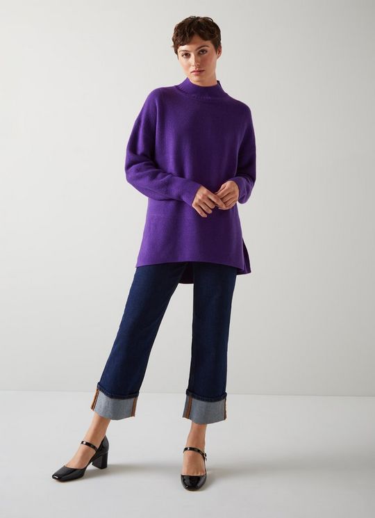 Milly Purple Sustainably Sourced Merino Dipped Hem Jumper