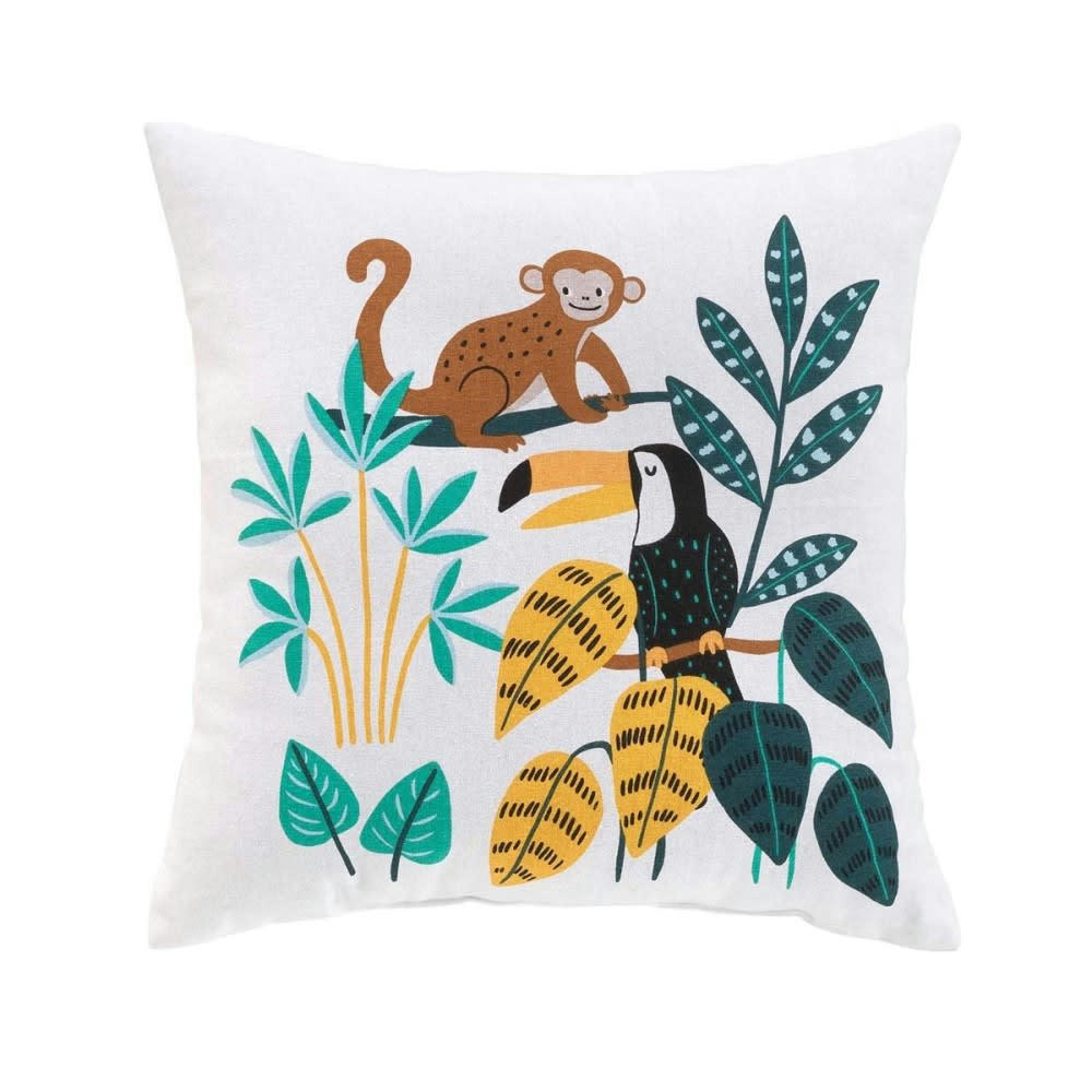 JUNGLE STORY - Coussin coton blanc 40x40cm
