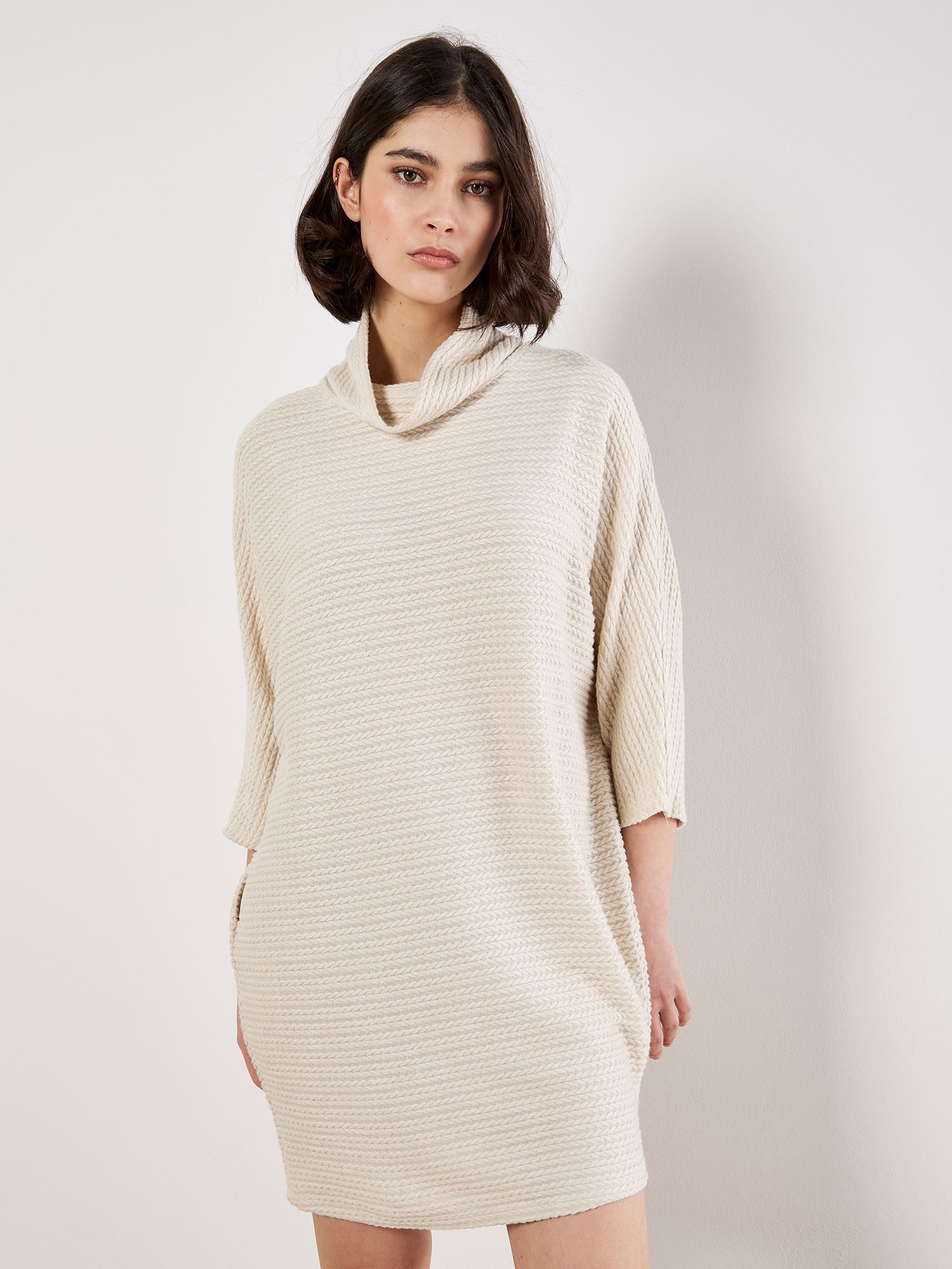 Apricot Textured Cable Knit Cocoon Jumper Mini Dress