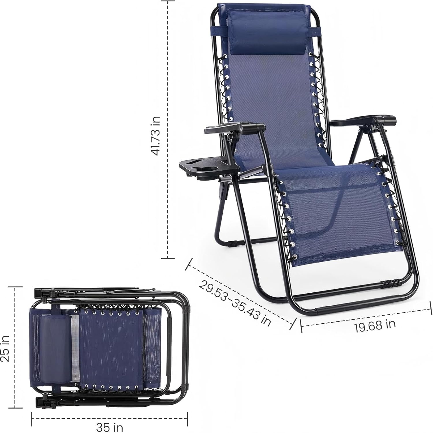 Sweetcrispy Zero Gravity Chairs, Set of 4 Portable Recliner Beach Camping Patio Outdoor Folding Lounge Chair with Cup Holder Trays and Adjustable Pillow for Poolside, Garden, Backyard, Lawn (Blue)