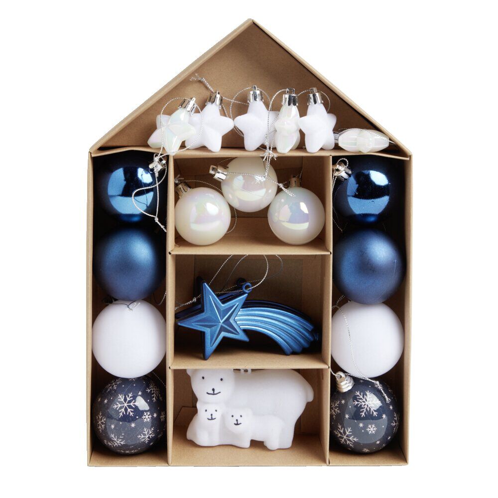 Kit décoration sapin de No&euml;l boréal bleu et blanc 20 pièces
