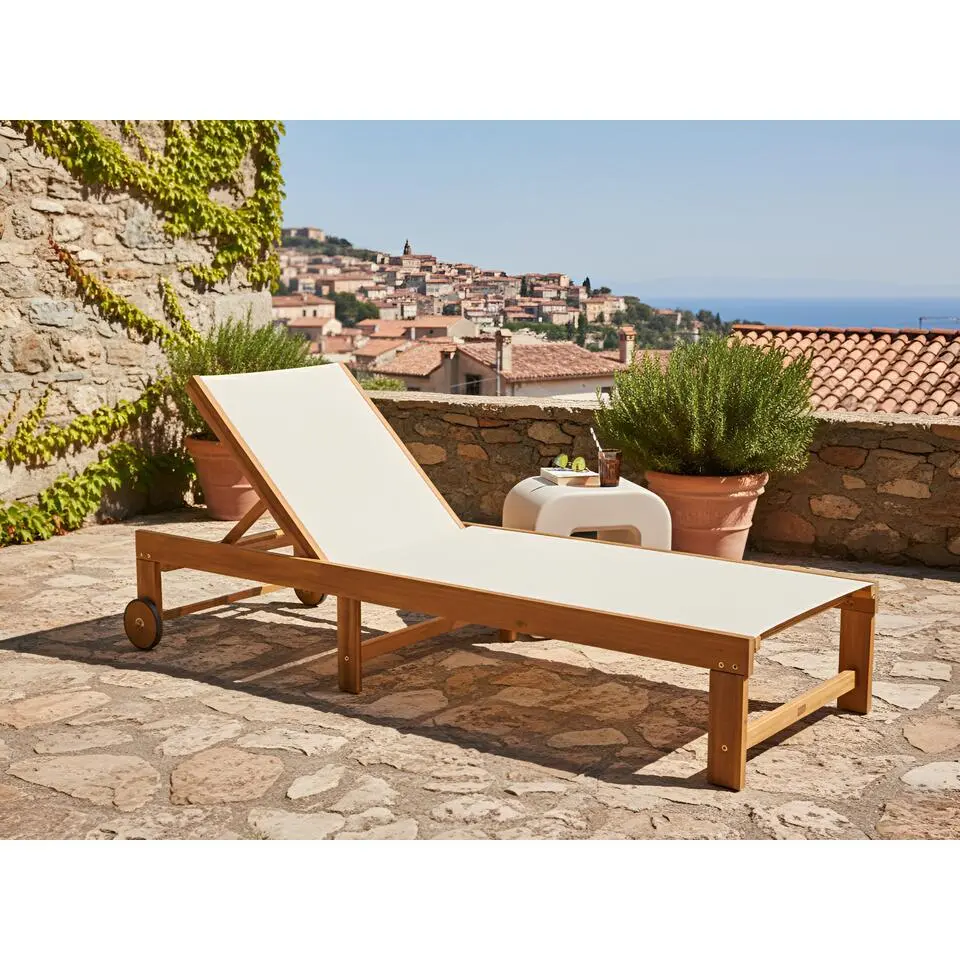 PEDESINA - Ligstoel - Beige - Gecertificeerd acaciahout