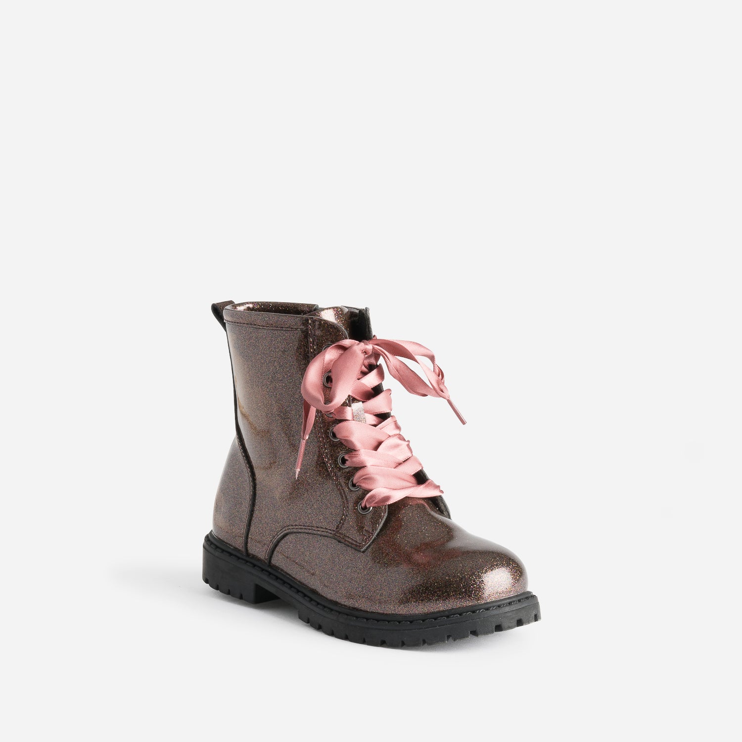 Boots BUGGY rose pailleté à lacet-ruban