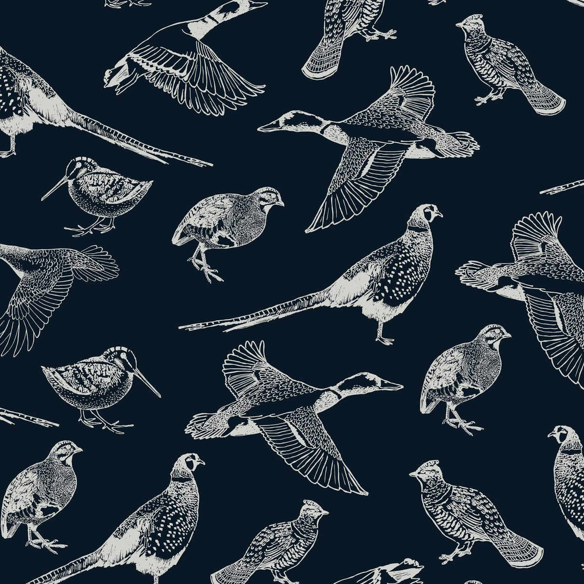 Joules Vliesbehang - Hunting Birds French - Blauw - 10mx52cm
