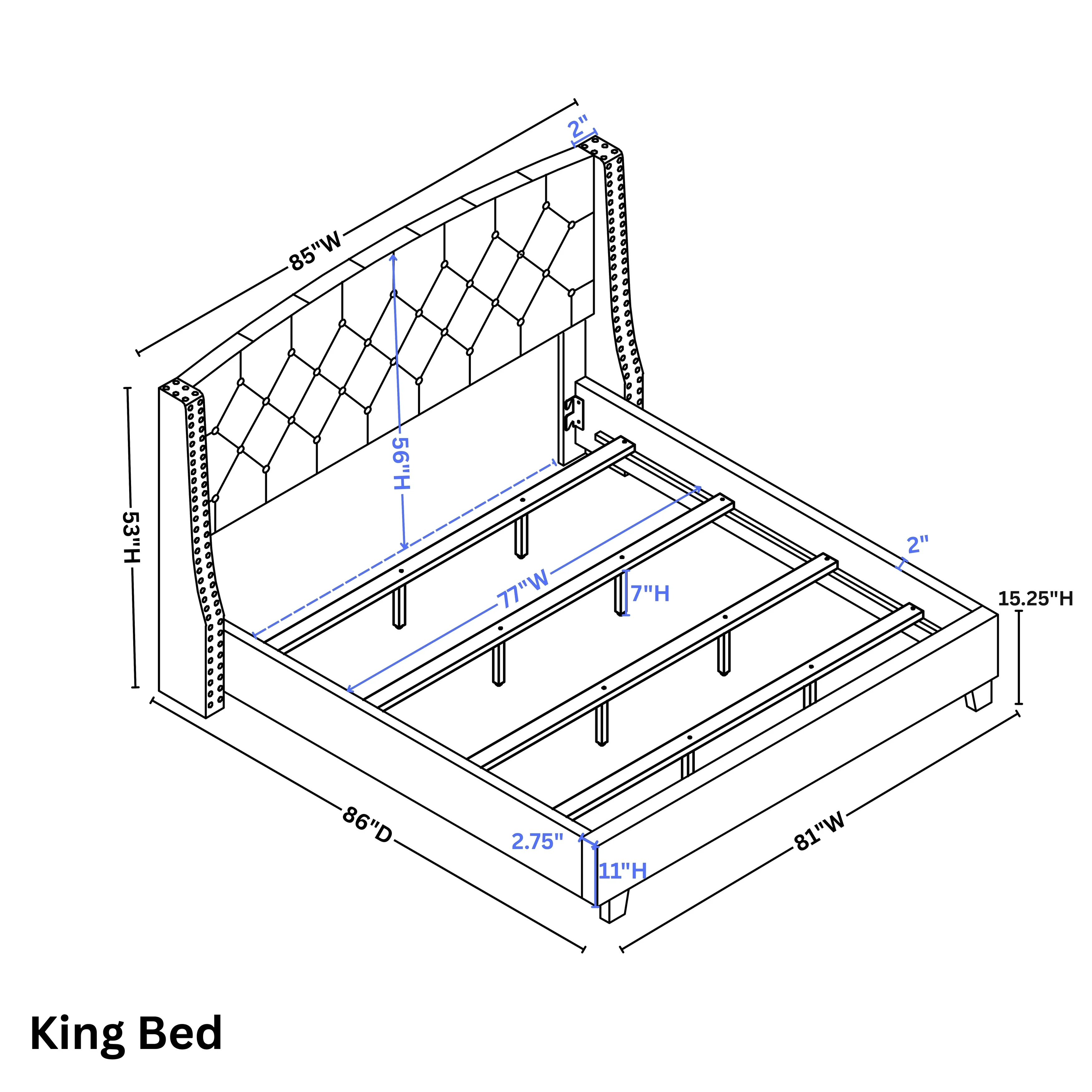 Roundhill Furniture Fentina 3-Piece Upholstered Bedroom Set Tufted Wingback Bed with Two Nightstands