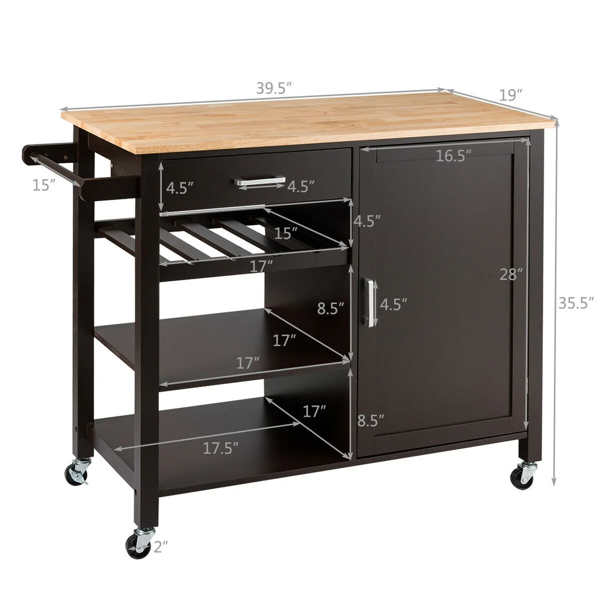 Costway 4-Tier Wood Kitchen Island Trolley Cart Storage Cabinet Brown
