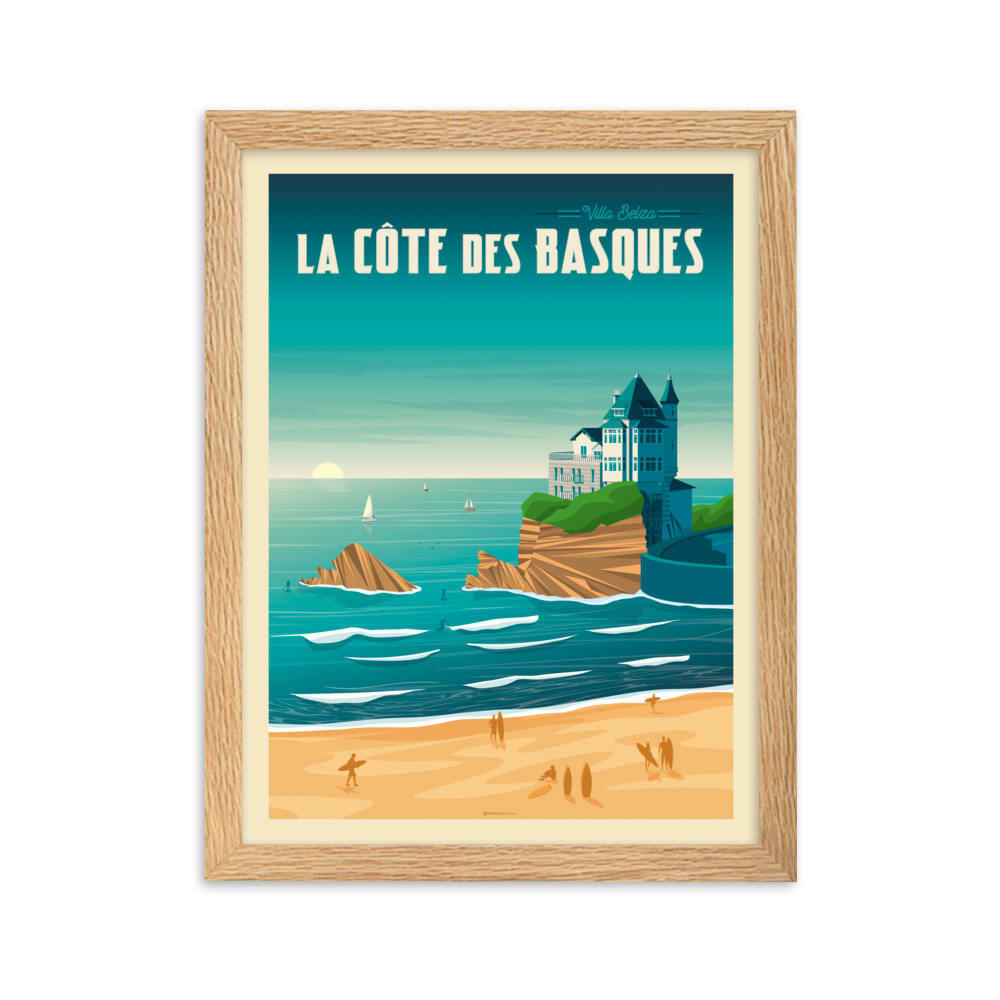 - Affiche Biarritz France avec Cadre (Bois) 21x29,7 cm