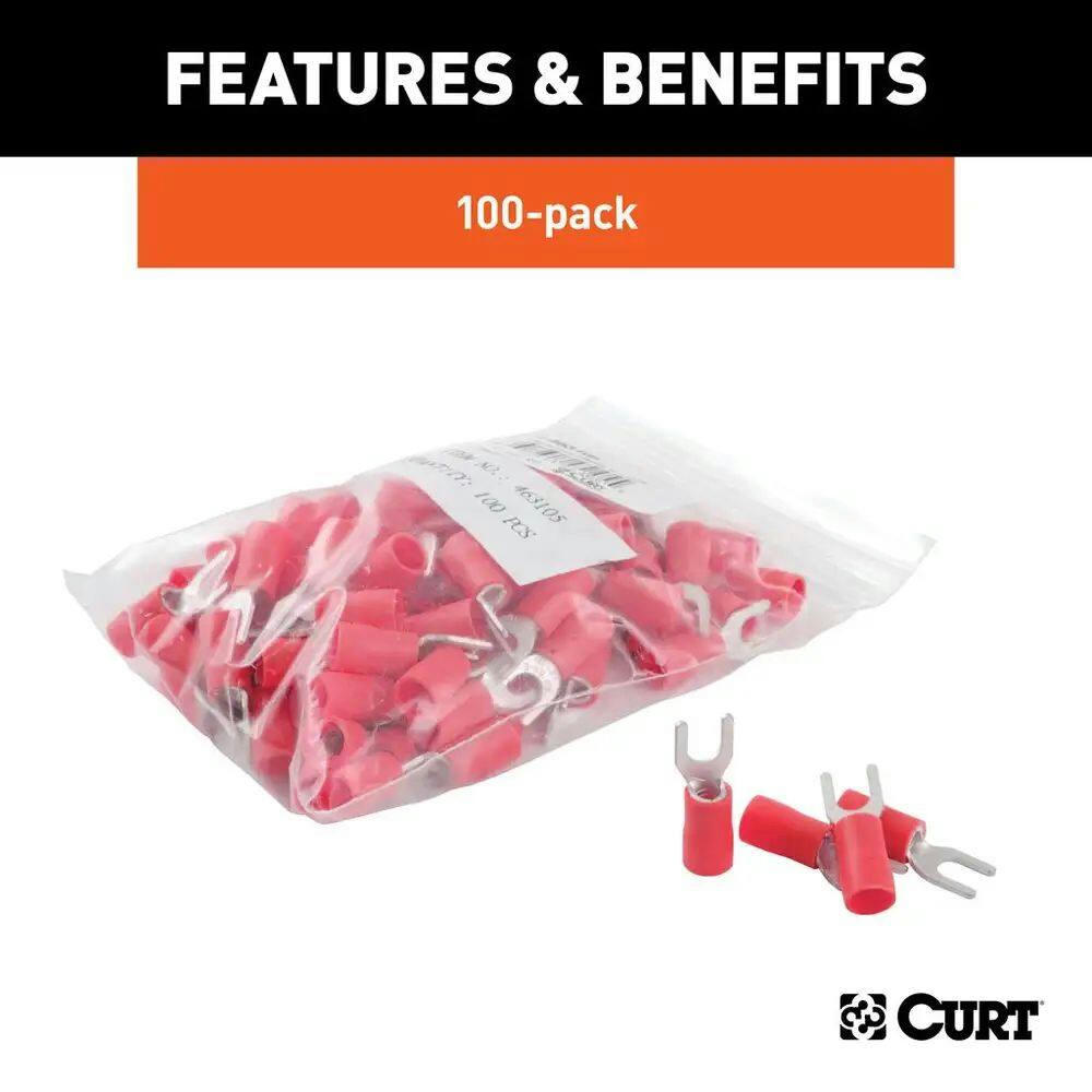 CURT 59611 22-18 Guage #10 Stud Size Spade Terminals, Red, 100-pk