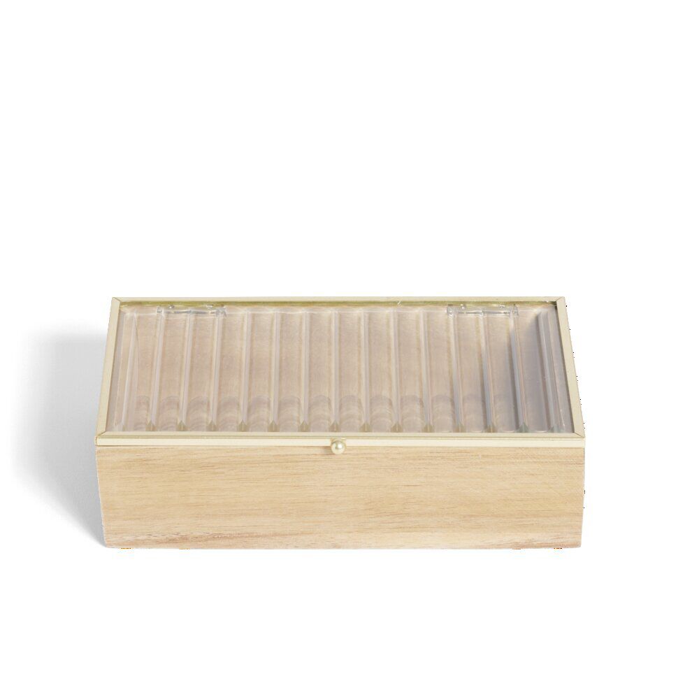BoÎte bois d'acacia et verre taille L 18x10x5,3cm