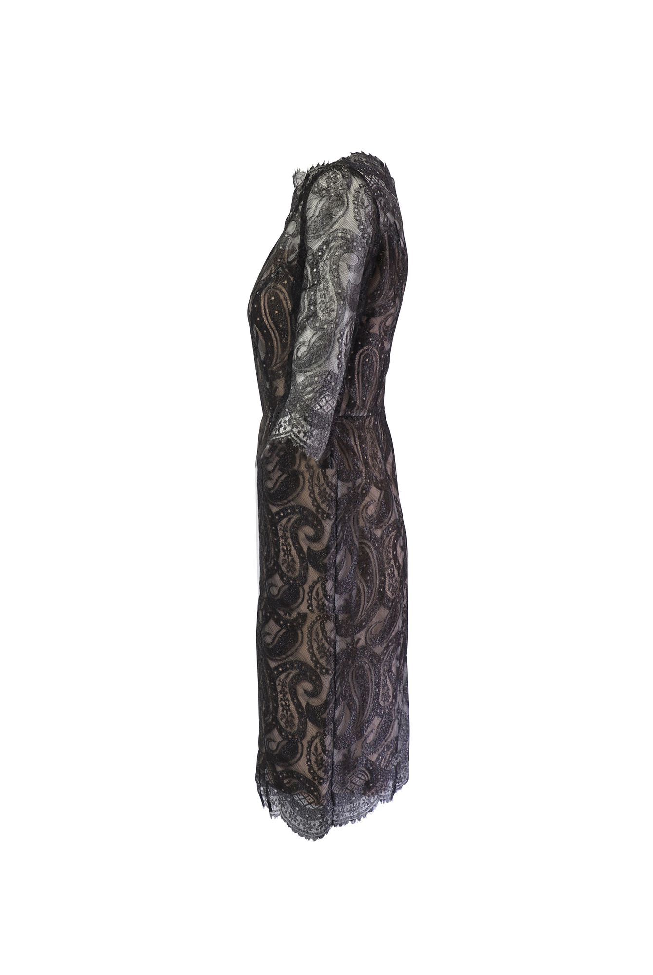 Erdem Preloved Paisley Lace Midi Shift Dress in Black Polyester
