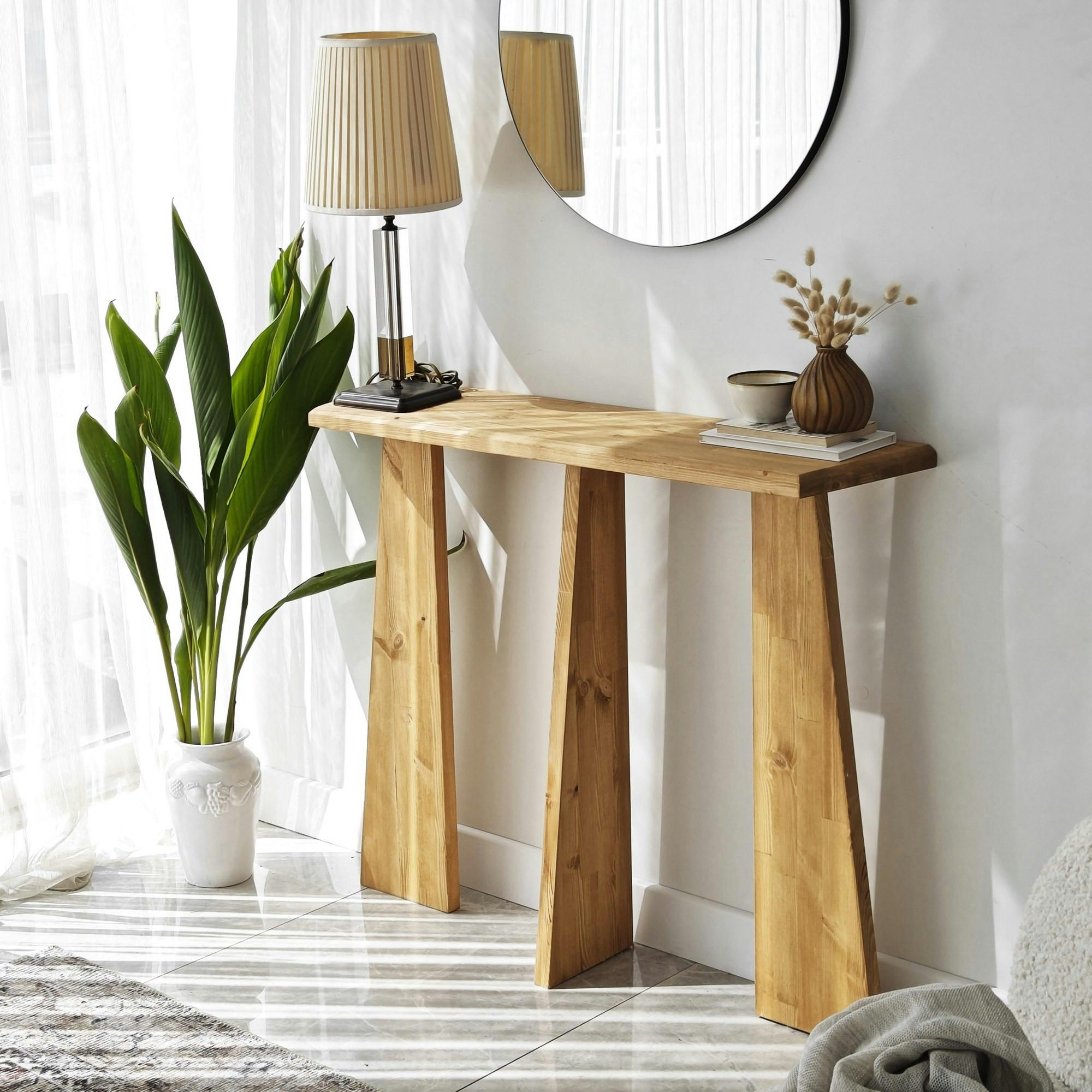 Console d'entrée en bois clair - 3 pieds SITIA