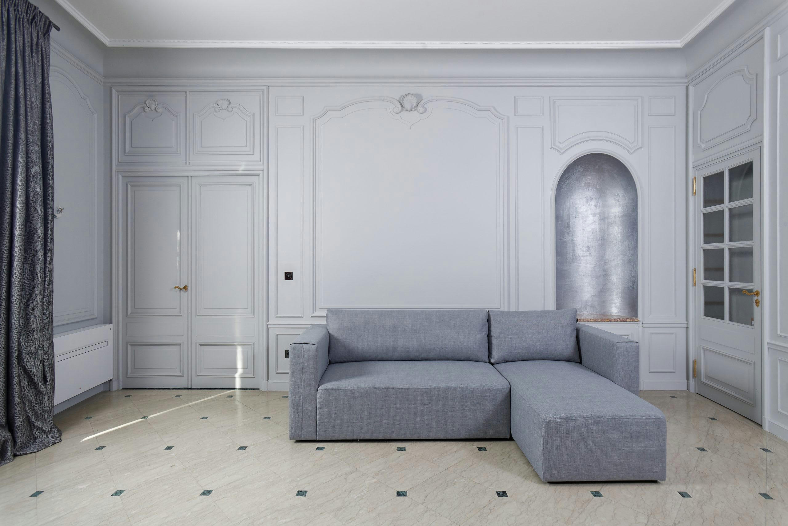 CARDINAL - Canapé d'angle droit modulable 4 places en tissu chiné gris