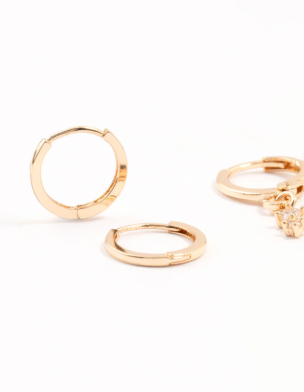 Gold Dainty & Round Cubic Zirconia Hoop Earrings 3-Pack