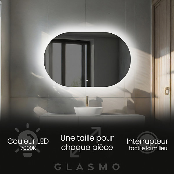 Miroir avec LED Illumination Salle de Bain - Ariana, 140x80 cm, Blanc Froid 7000K, Interrupteur Tactile