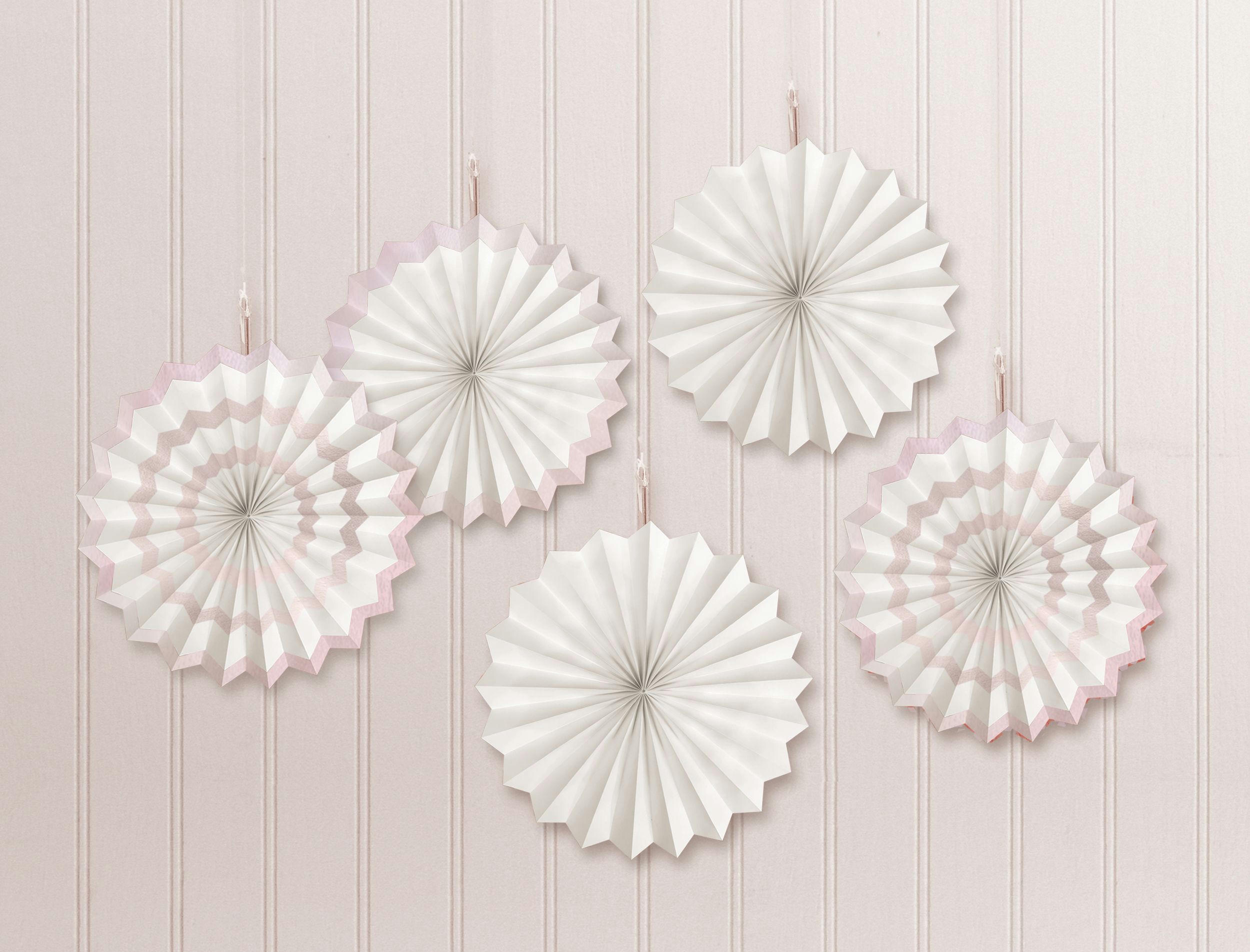 Mini White Patterned Paper Fan Decorations, 5-ct