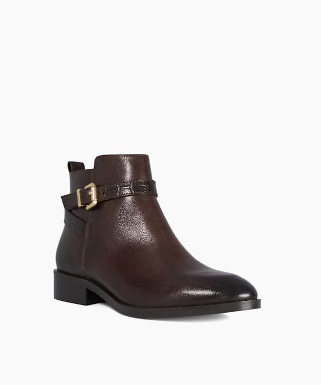 Princes Brown - Leather Buckle-Detail Ankle Boots