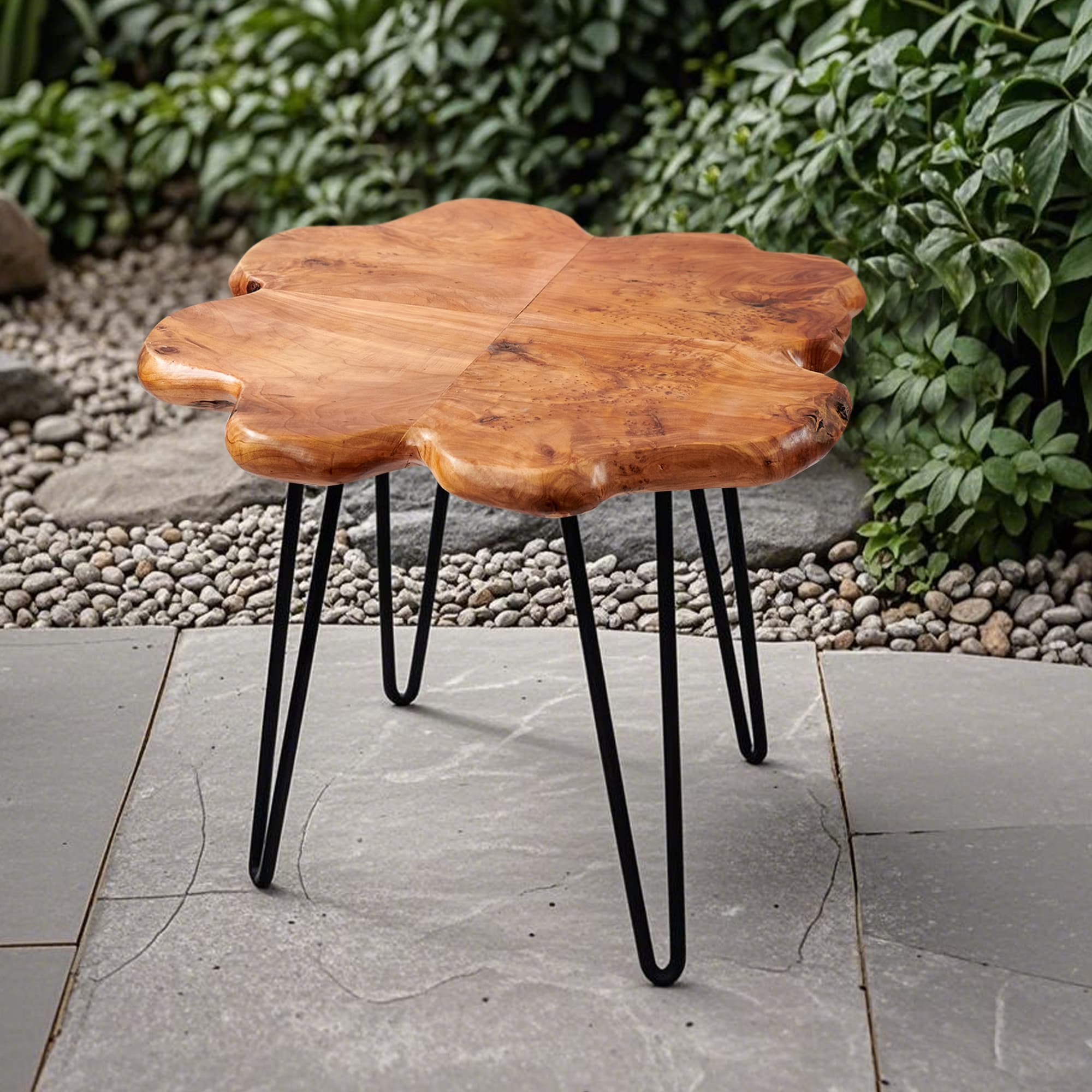 Greenage Live Edge Wood Coffee Table 4 Panels Table with Hairpin Legs