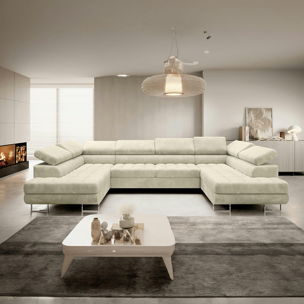 - Canapé en u 5 places convertible beige