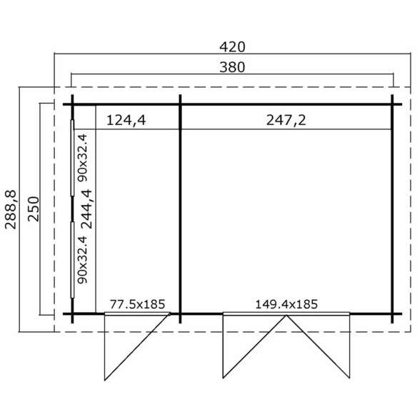 Gartenhaus »William«, BxHxT: 420 x 239,4 x 288,8 cm (Außenmaß inkl. Dachüberstand), grüngrau