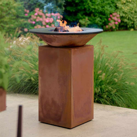 Pack brasero Classic 75 corten   grille en acier   housse - Ofyr