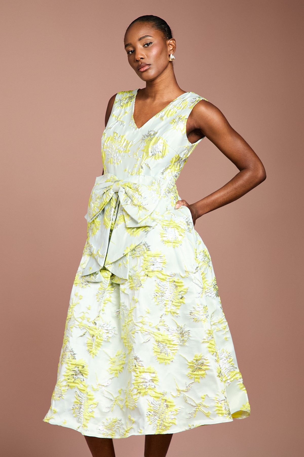 Coast Bow Front Jacquard Midi Dress