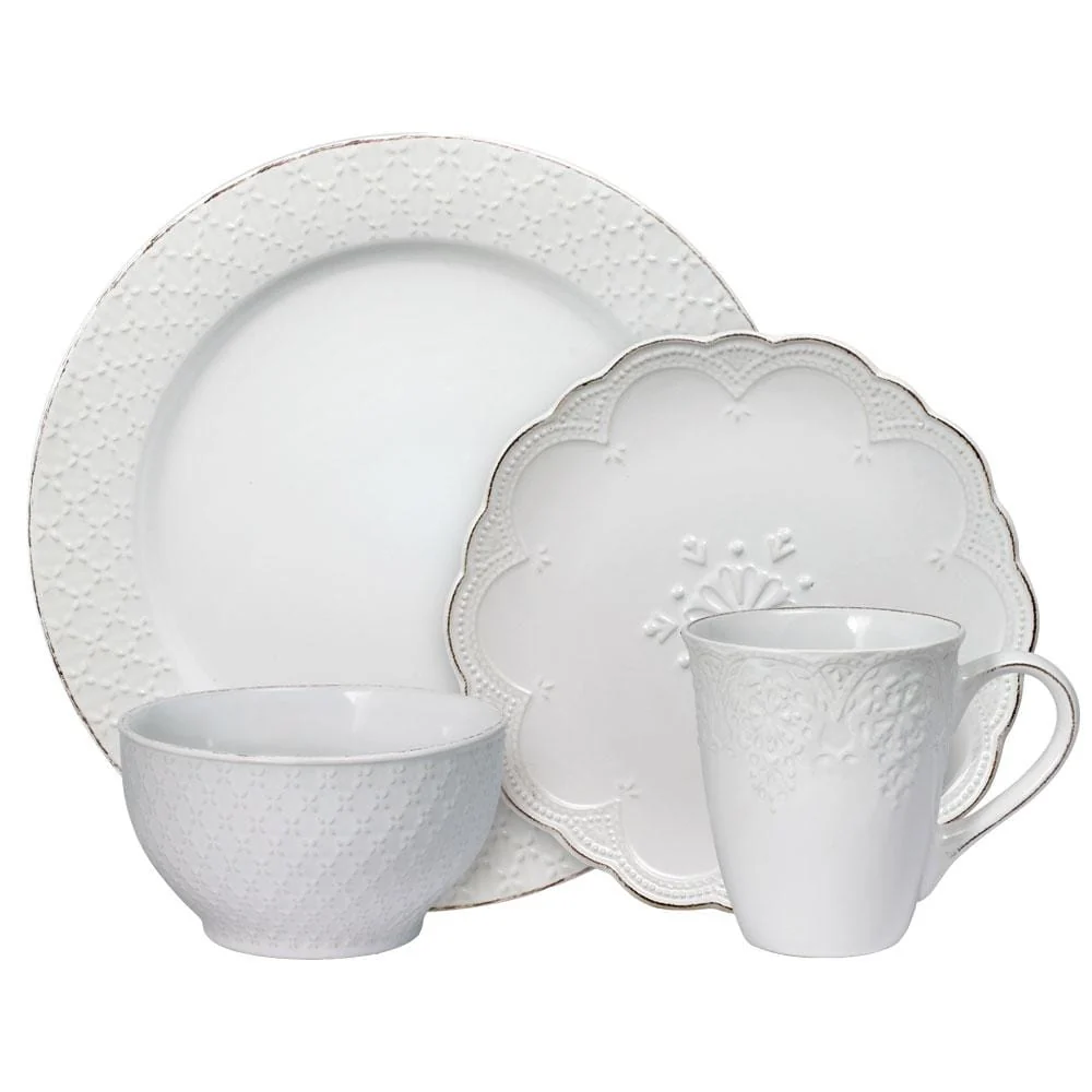 French Lace White 16 Piece Dinnerware Set Service for 4