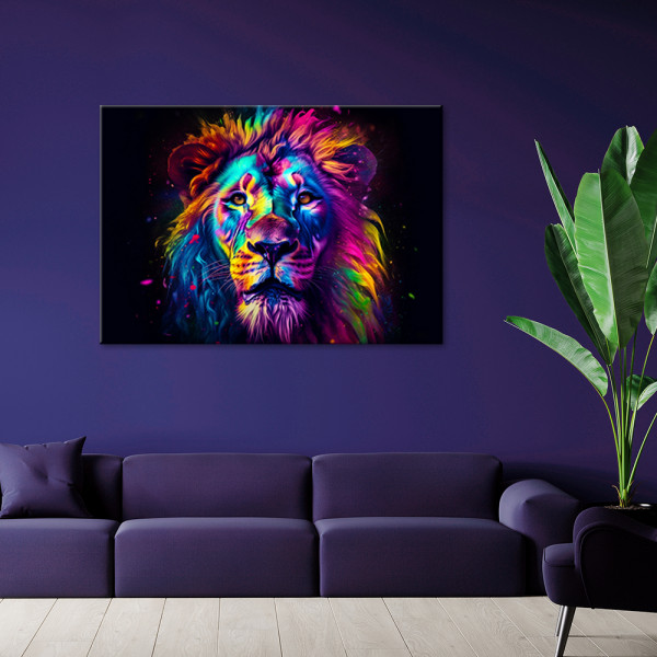 Feeby Obraz na płótnie, Kolorowy Neonowy Portret Lwa Ai 60x40