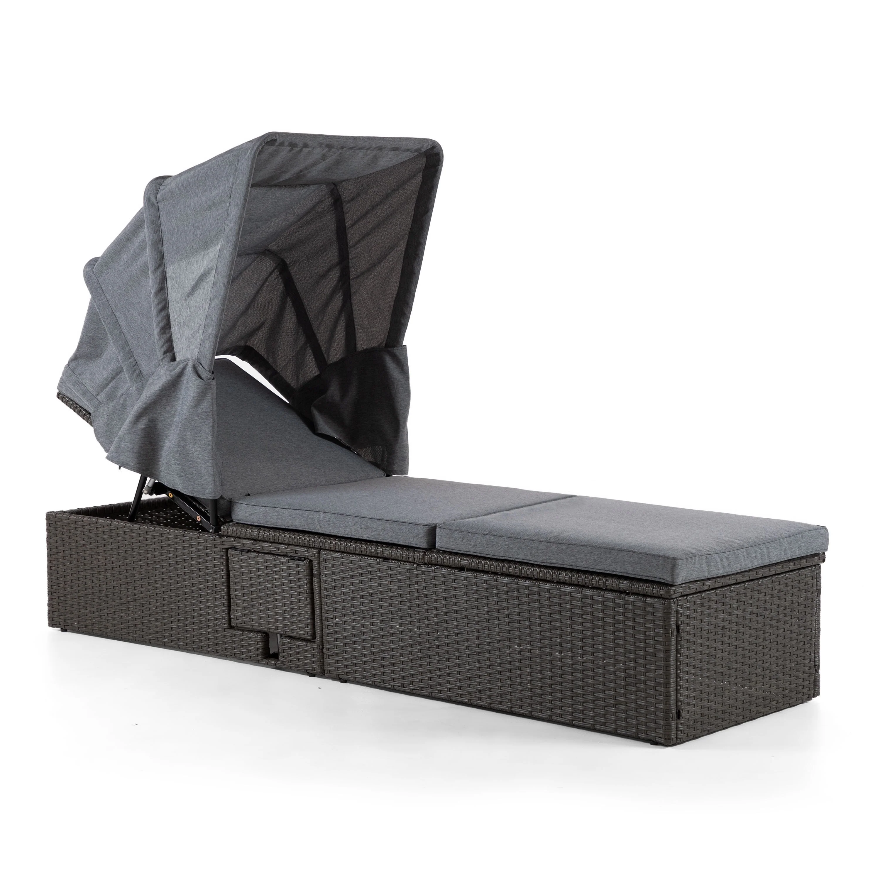 Amna Contemporary Wicker Outdoor Chaise Lounger with Canopy & Side Table by M&L Co.