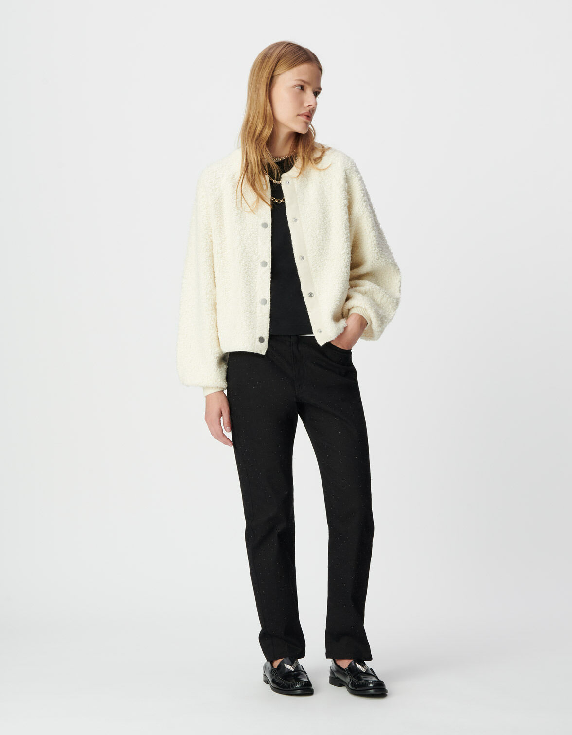 Cardigan blanc maille bouclette Femme