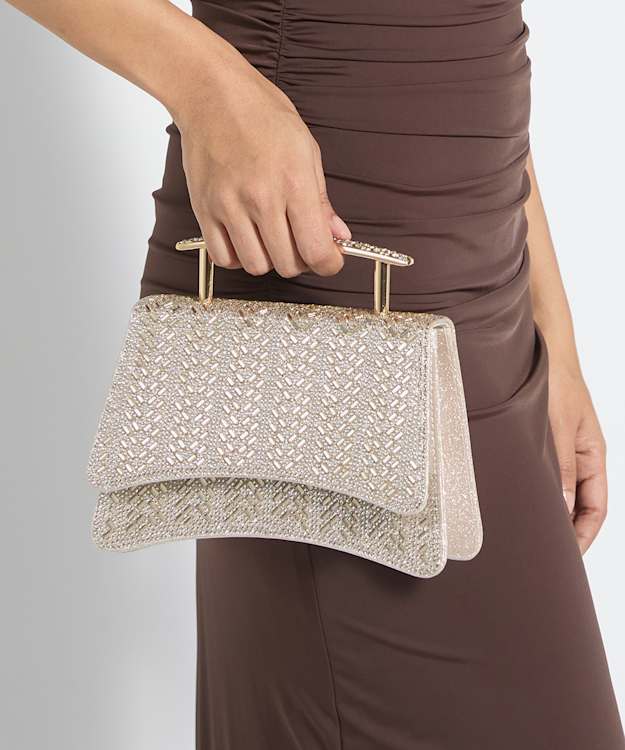 Bedazzle Gold - Embellished Sculptural Top-Handle Bag