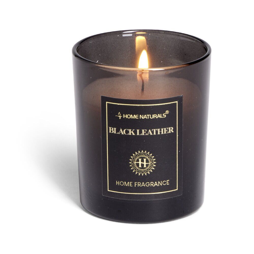 Bougie senteur cuir dans pot en verre Ø6,4xH7,9cm noir