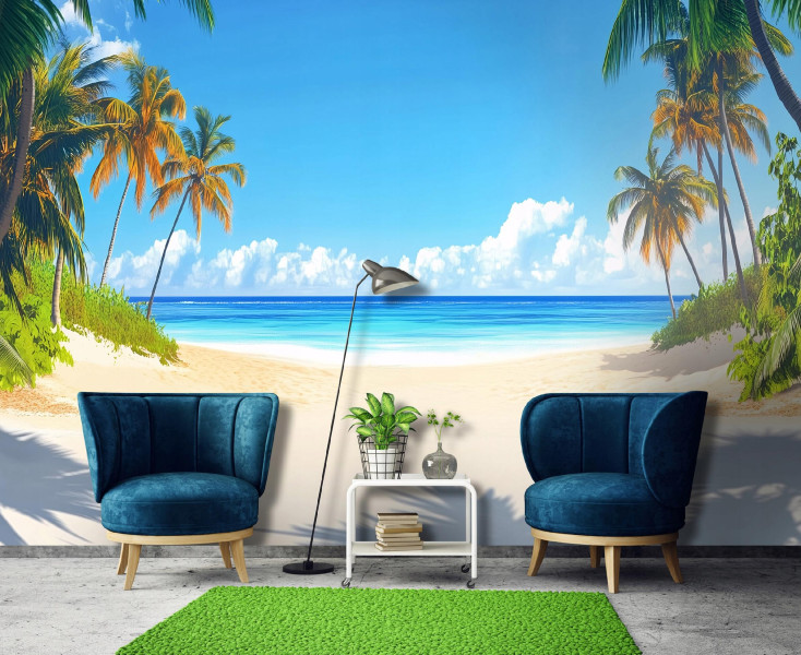 Fototapeta 3D Plaża Morze Palmy Natura Na Ścianę Sypialnia Salon 250X175
