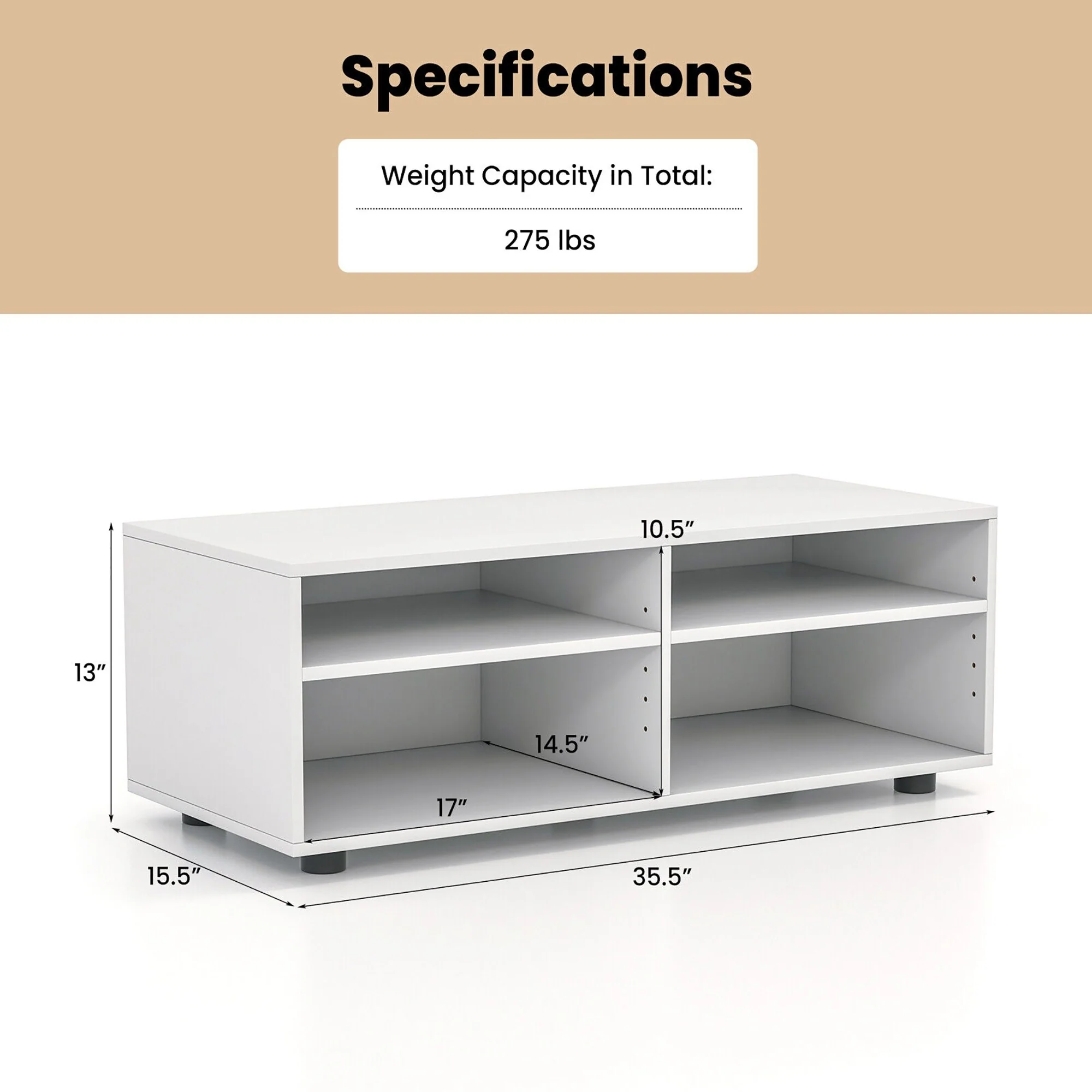 Gymax Media Console Entertainment Center 4-Cubby TV Stand Cabinet w/