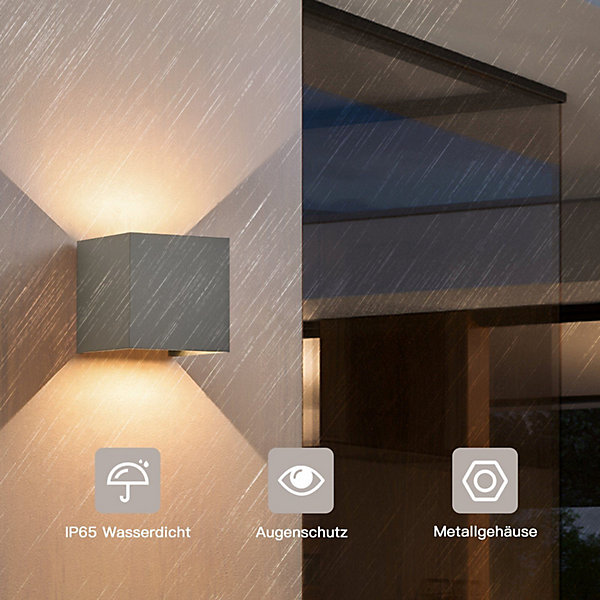 NETTLIFE Applique LED 5W -Lampe Murale Extérieur Intérieure gris, double faisceau réglable étanche IP65 230V 3000K