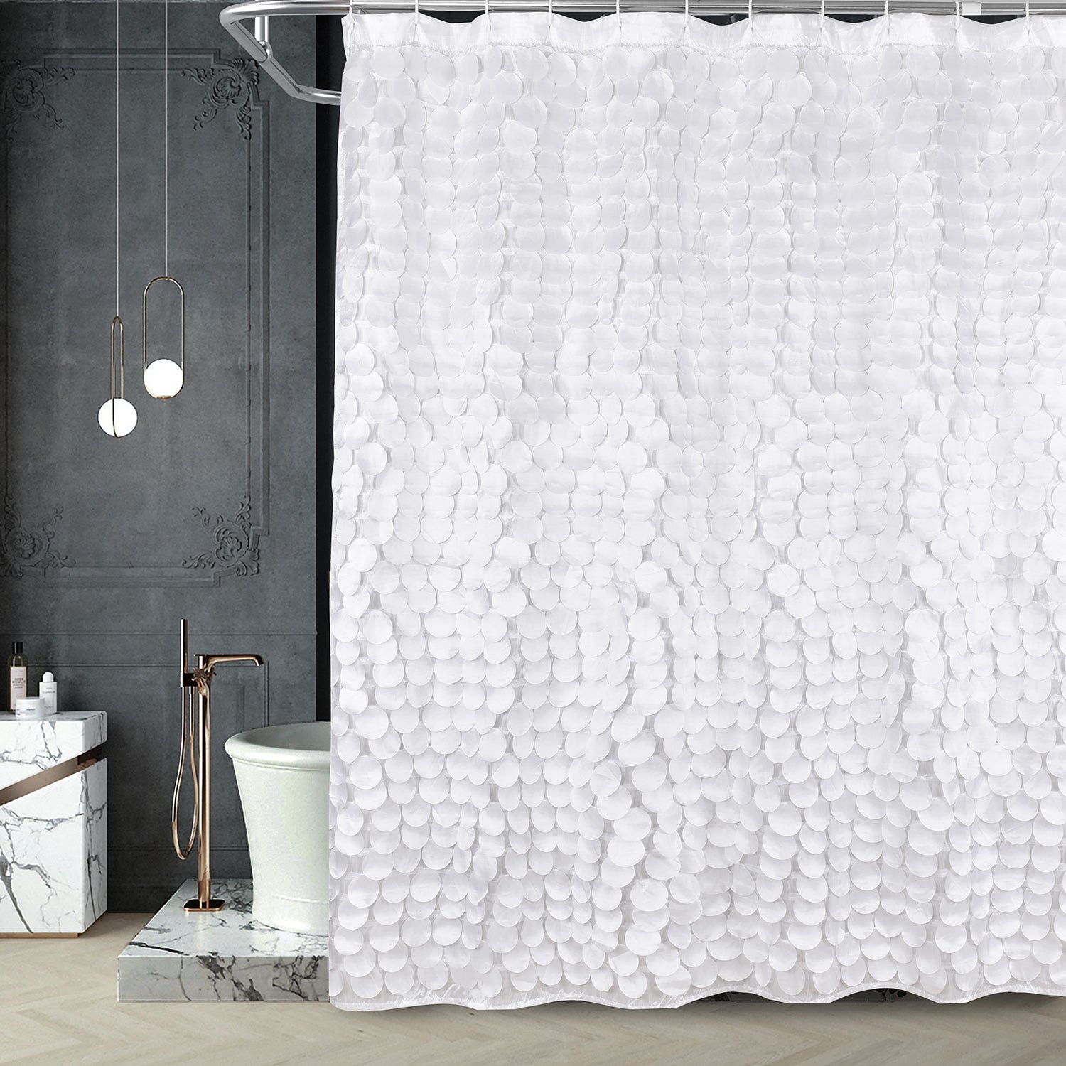 Modern Cute Decorative Shower Curtain - Textured Shimmer Circle Design Bathroom, 72 x 72