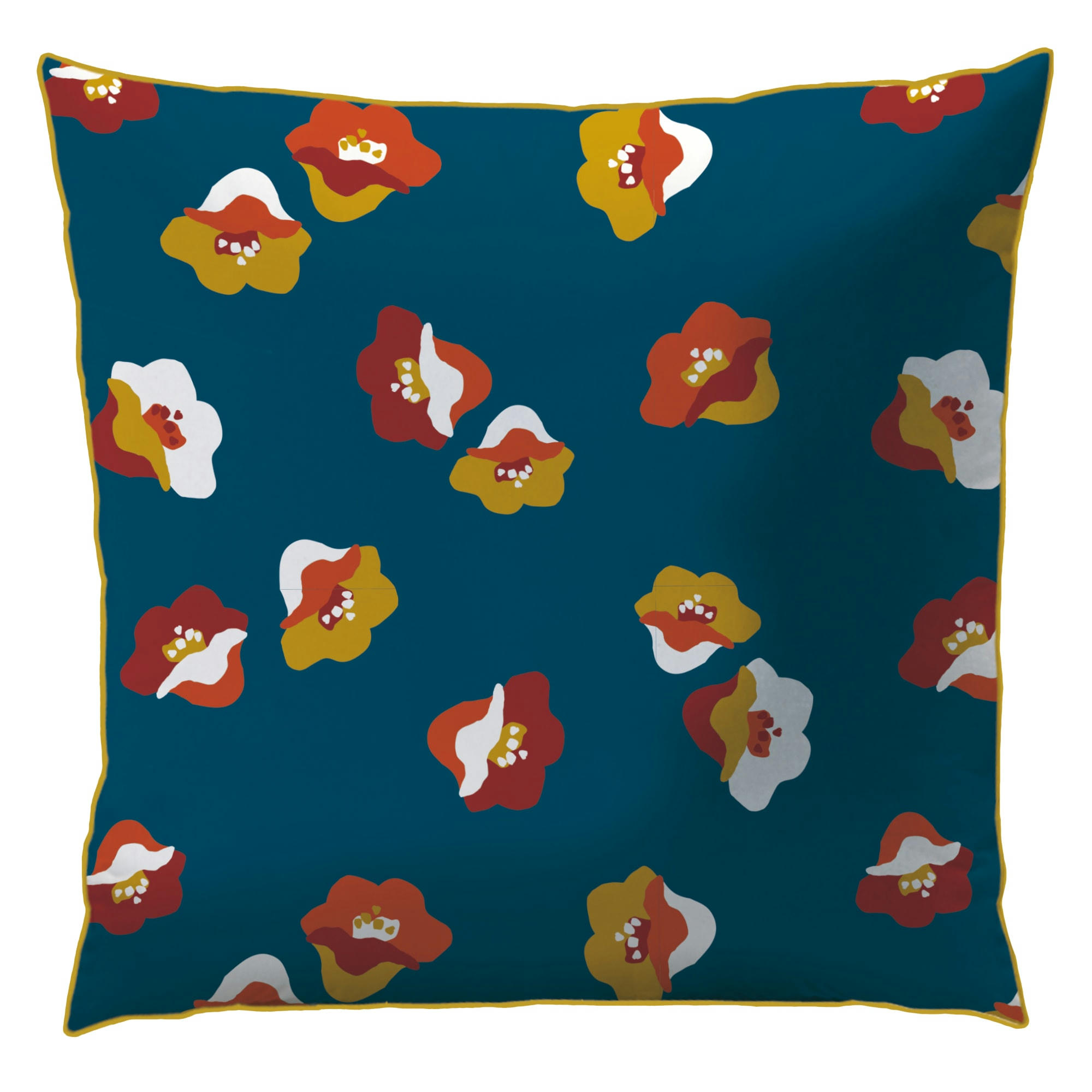 NARCISSE - Set de 2 taies d’oreiller imprimées percale BIO Bleu Paon 65x65cm