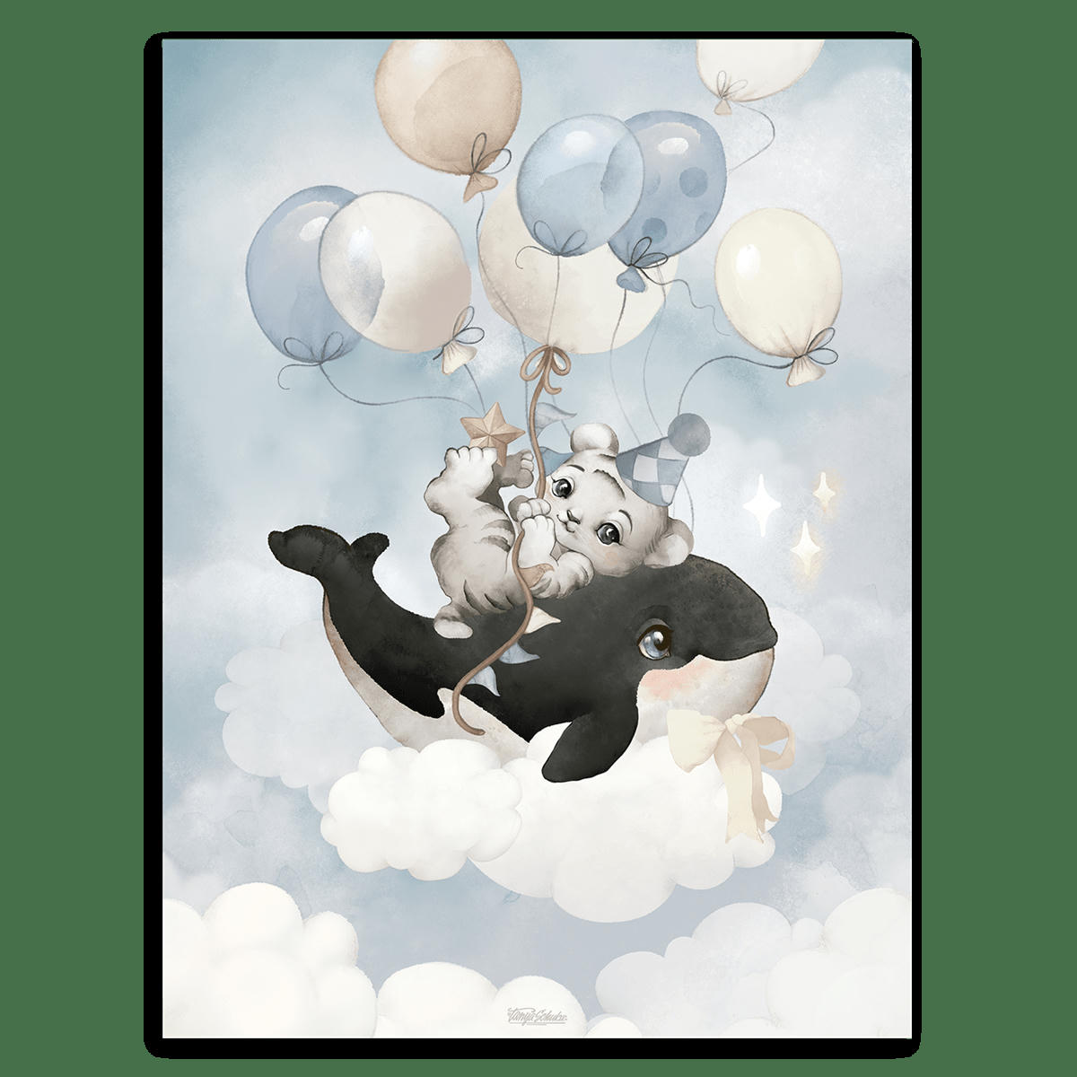 SELENE - Affiche enfant orque et guépard  en papier bleu